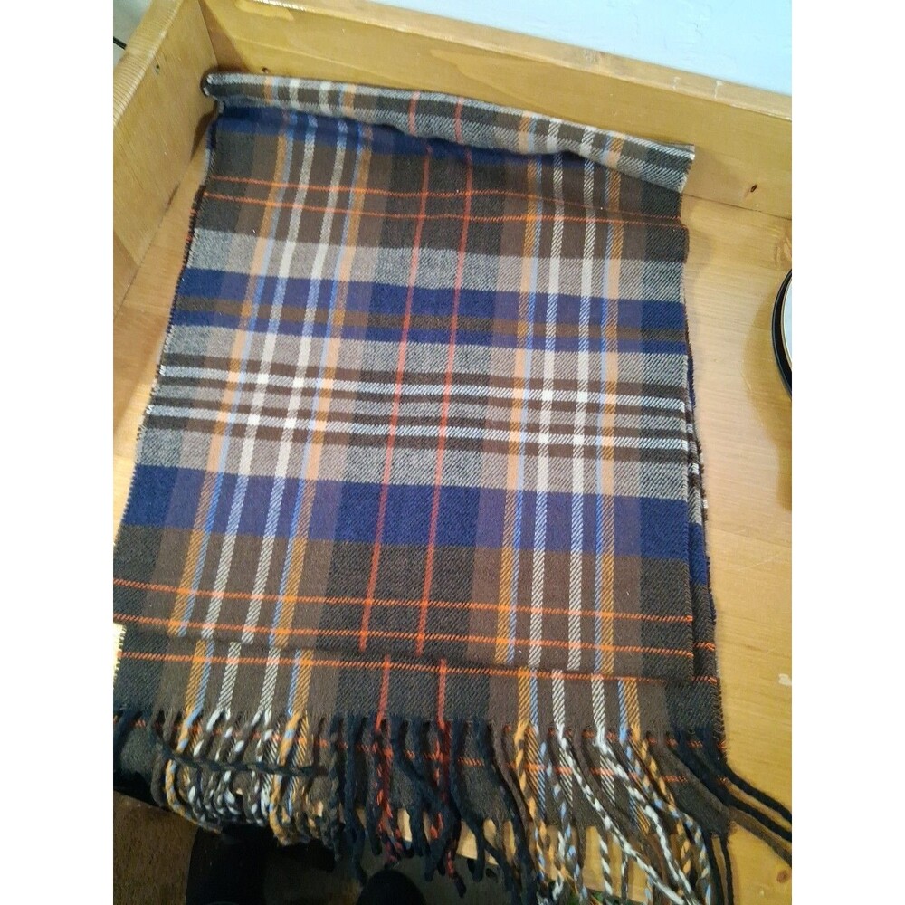 Brown Navy Orange PLAID WINTER SCARF ~ 60 x 12 inch CASHMERE FEEL BRAND